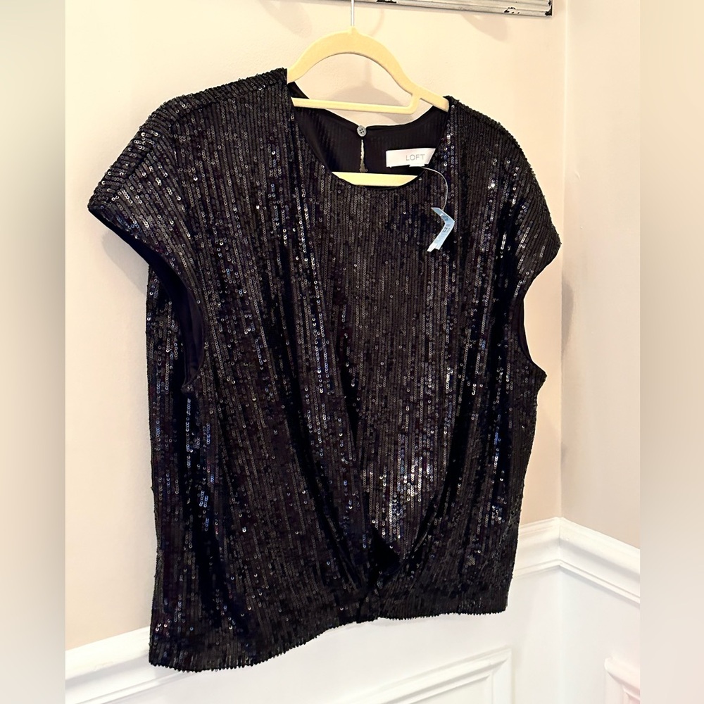 NWT! LOFT Petite Black Sequin top.